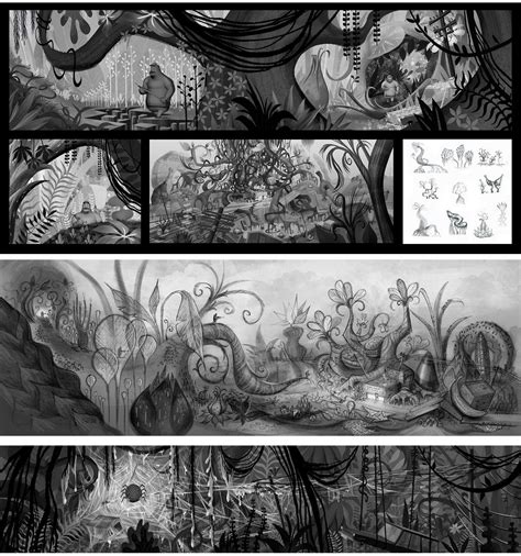 Some Black And White Drawings With Different Scenes