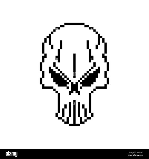 Scary Skull Pixel Art 8 Bit Skeleton Head Pixelated Vector