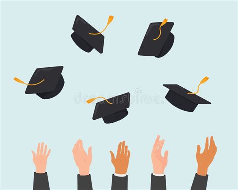 Students Throw Graduation Caps In The Air Vector Illustration Stock