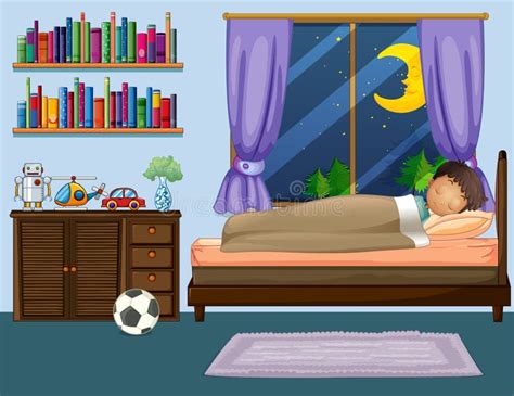 Boy Sleeping In Bedroom At Night Stock Vector Illustration Of Youth