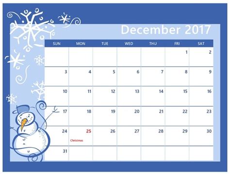 Calendar December 2017 Printable Oppidan Library