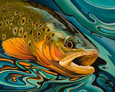 Trout Painting Gicl E Print Original Fish Art Canvas Print Etsy Uk
