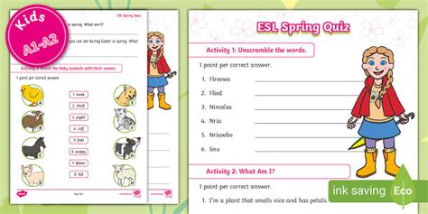 Esl Spring Quiz Kids A1 A2 Teacher Made Twinkl