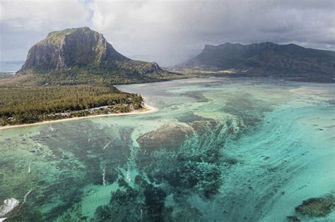 Panoramic Aerial View Of Le Morne Mountain With Famous Underwater