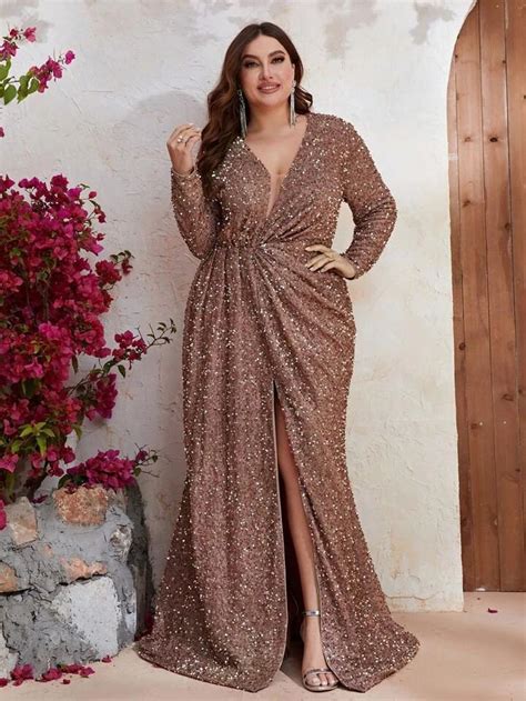 Giffniseti Plus Robe Habill E D Collet Fendu Paillettes Mode En