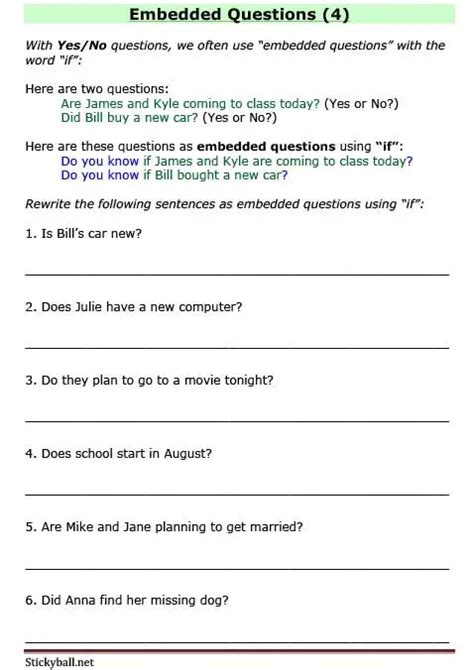 Embedded Questions Worksheet