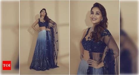 Madhuri Dixit Dazzles In A Blue Ombre Sequinned Lehenga In Her Latest