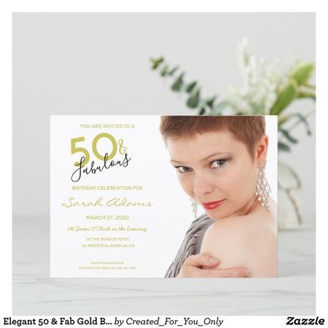 Elegant 50 And Fab Gold Black 50th Birthday Photo Invitation Zazzle In