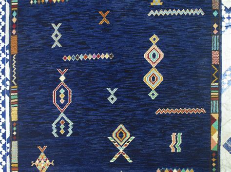 Navy Blue Moroccan Taznakht Rug Carpet Tribal Art 310x 64 193cm