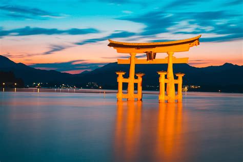 The Great Torii Gate During High Tide At Miyajima Island Hiroshima Oc