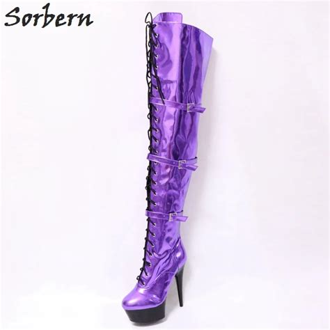 sorbern metallic purple ladies nice shoes 15cm spike high heel boots for women sexy pole dance