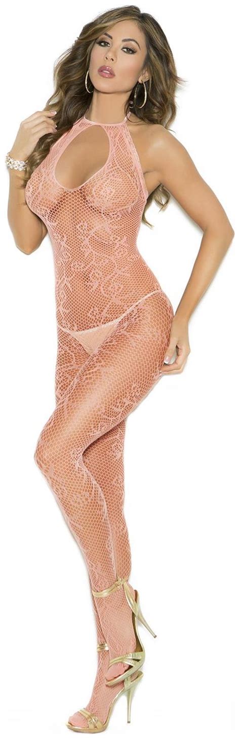 Scroll Pattern Fishnet Bodystocking With Keyhole Front And Open Crotch