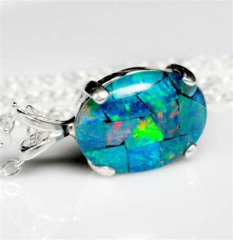 Australian Opal Necklace Blue Opal Necklace Genuine Opal Etsy