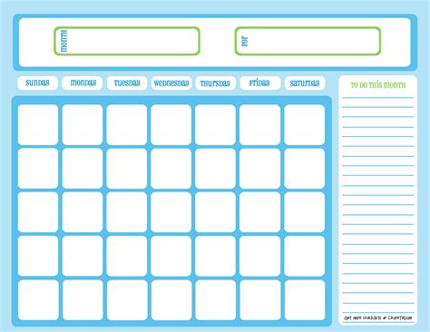 Blank Chore Calendar Blue On Light Blue Free Printable Downloads