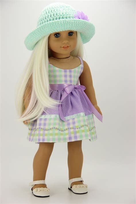 Handmade 18 Inch Doll Clothes Lavender And Mint 4 Piece Easter Dress