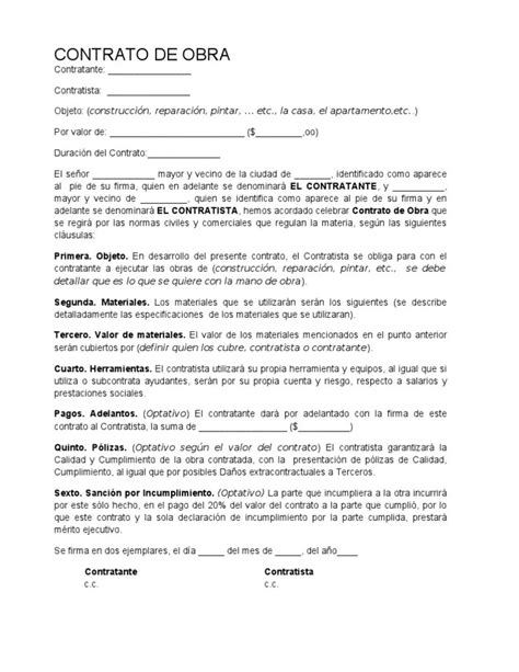 Modelo De Contrato De Obra Y Servicio Pdf Financial Report