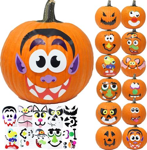 Joyin 20 Pcs Halloween Pumpkin Stickers Craft For Kids In 12 Designs