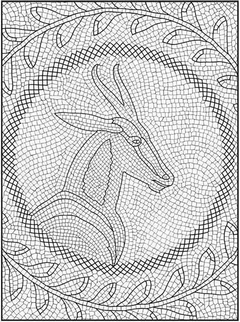 A Black And White Drawing Of A Deer In The Middle Of A Circular Pattern