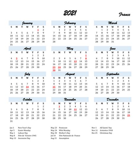 France 2021 Calendar With Holidays Calendar Dream