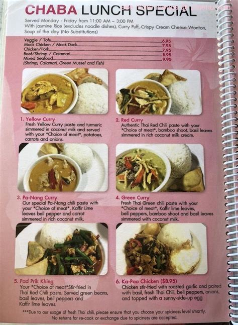 Online Menu Of Chaba Thai Kitchen Restaurant San Diego California 92111 Zmenu