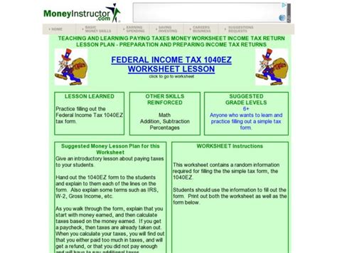 Federal Income Tax 1040ez Worksheet Lesson Lesson Plan For 6th 9th