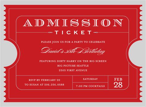 Quick View Not Id 1117 Admission Ticket Red Invitation