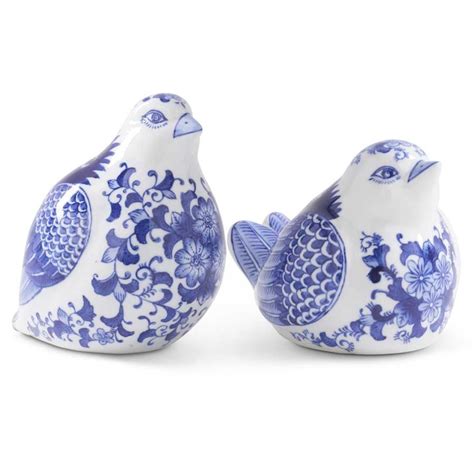 Set Of 2 Porcelain White And Blue Floral Birds Bella Decor And Design
