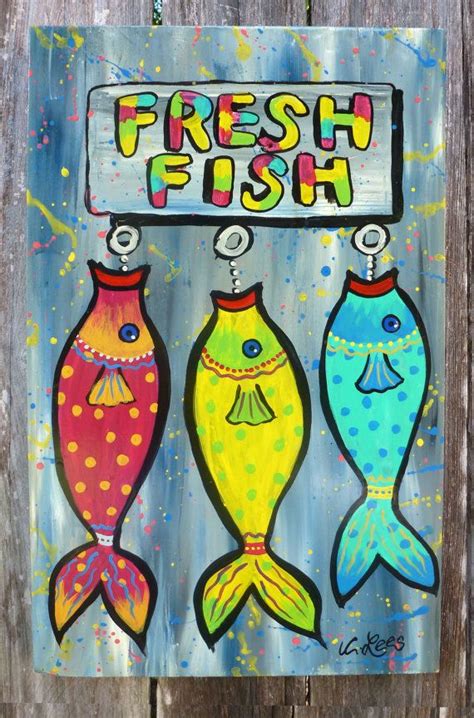 Whimsical Fish Art Fresh Fish On Wood Panel Original Acrylic Painting