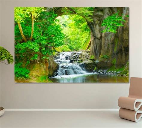 Nature Wall Art Waterfall Wall Decor Trees Large Wall Art Forest