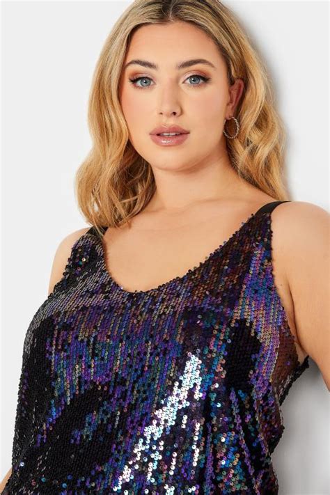Yours London Plus Size Black Sequin Embellished Cami Top Yours Clothing