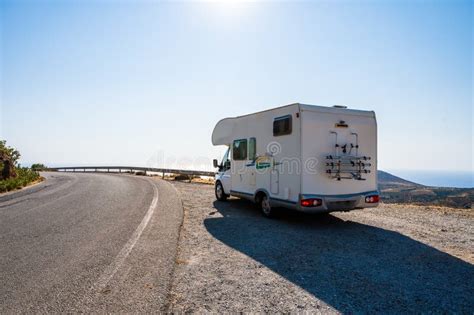 Motorhome Rv Parked On The Side Of The Road Crete Greece Stock Photo