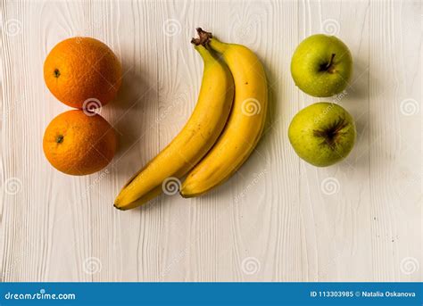 Fresh Apples Oranges And Bananas On White Stock Image Image Of
