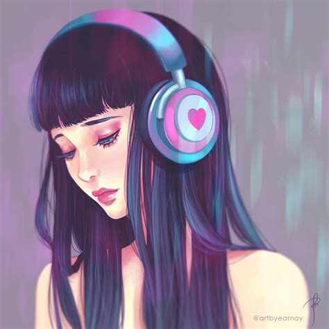 Headphones Art Girl With Headphones Music Drawings Girly Drawings