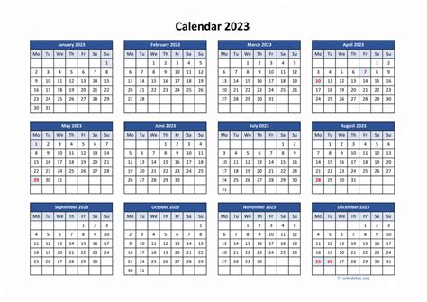 Calendar 2023 United Kingdom