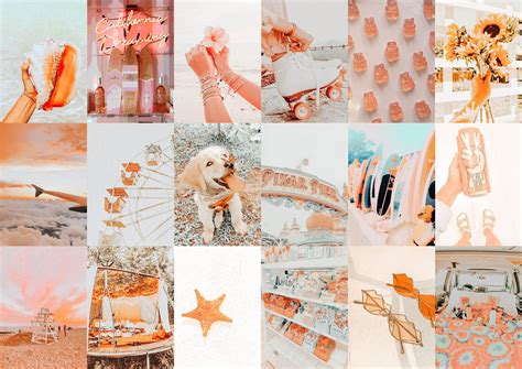 Peach Wall Collage Kit Beach Aesthetic Photo Collage Soft Etsy Finland