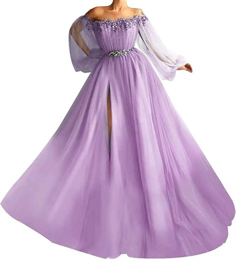 Lavender Prom Dresses Puffy Sleeve Tulle Sweetheart Ball Gown Womens Formal Evening Dresses