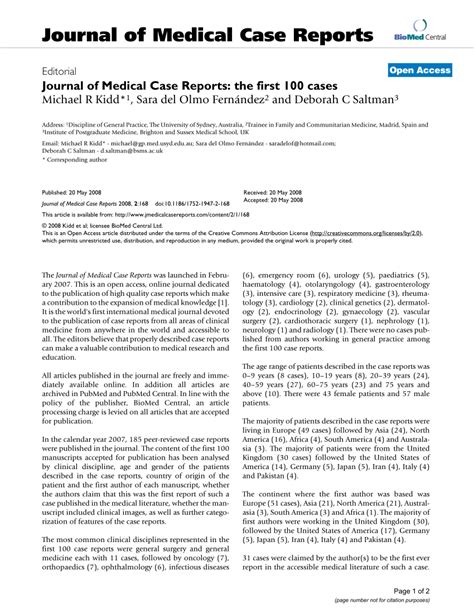 Pdf Journal Of Medical Case Reports The First 100 Cases
