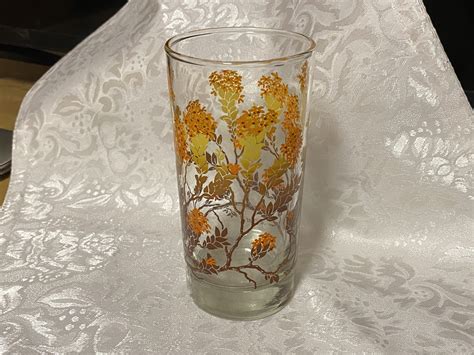 Vintage Libbey Glass With Orange Brown And Yellow Floral Pattern 87 100 Ppm Lead 3 541 Ppm