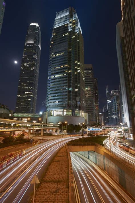 Hong Kong Night View With Moonlight And Traffic Light Stock Image
