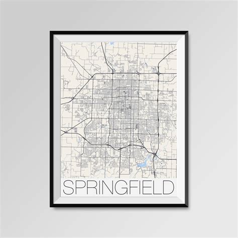 Springfield Missouri City Map Print Modern City Poster Black Etsy