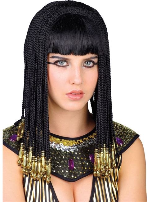 cleopatra egyptian wig ladies women queen fancy dress black gold braided hair wk cleopatra fancy