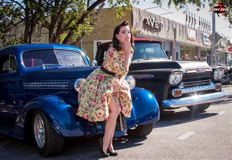 Wallpaper Model Blue Cars Urban Dress Women With Cars Old Car Vintage Car Floral Pinup