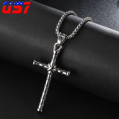 Us7 Chain Catholic Christian Cross Necklace And Pendant Men Stainless