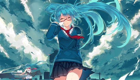 Blue Hair Long Hair 2k Vocaloid Skirt Anime Girls Twintails