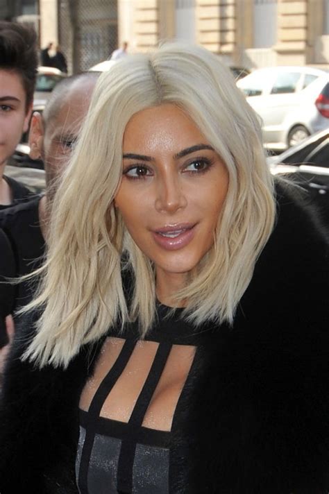 Kim kardashian showed off her newly dyed blonde hair and slim waist in casual slacks and a belted blouse in beverly hills on sept. Kim Kardashian gets her platinum blonde hair touched up ...