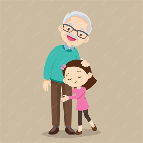Premium Vector Granddaughter Hugging His Grandfathersmiling
