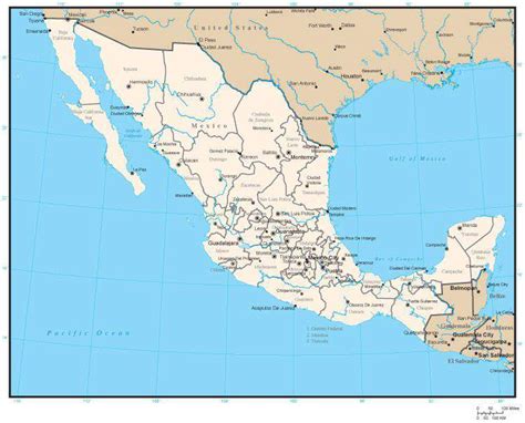 Mexico Map With State Areas And Capitals In Adobe Illustrator Format