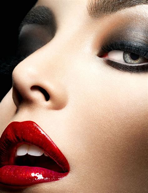 Glossy Red Lips With A Brown Grey Soft Smokey Eye Iconic