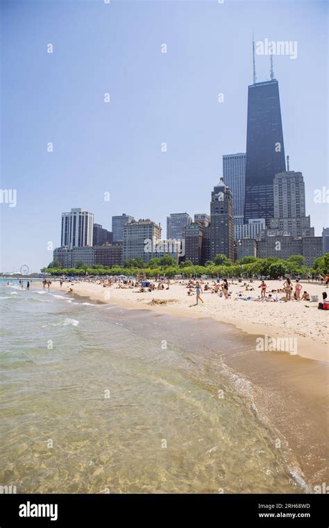 Oak Street Beach Sand Beach On A Summer Weekend Chicago Illinois Usa