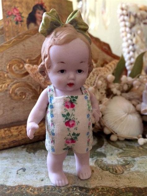 Antique German Hertwig Bisque Doll With Hair Bow Large Miniature